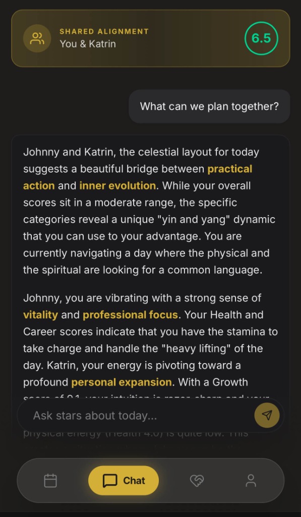 Sidera Relationship Guidance chat for joint astrological advice