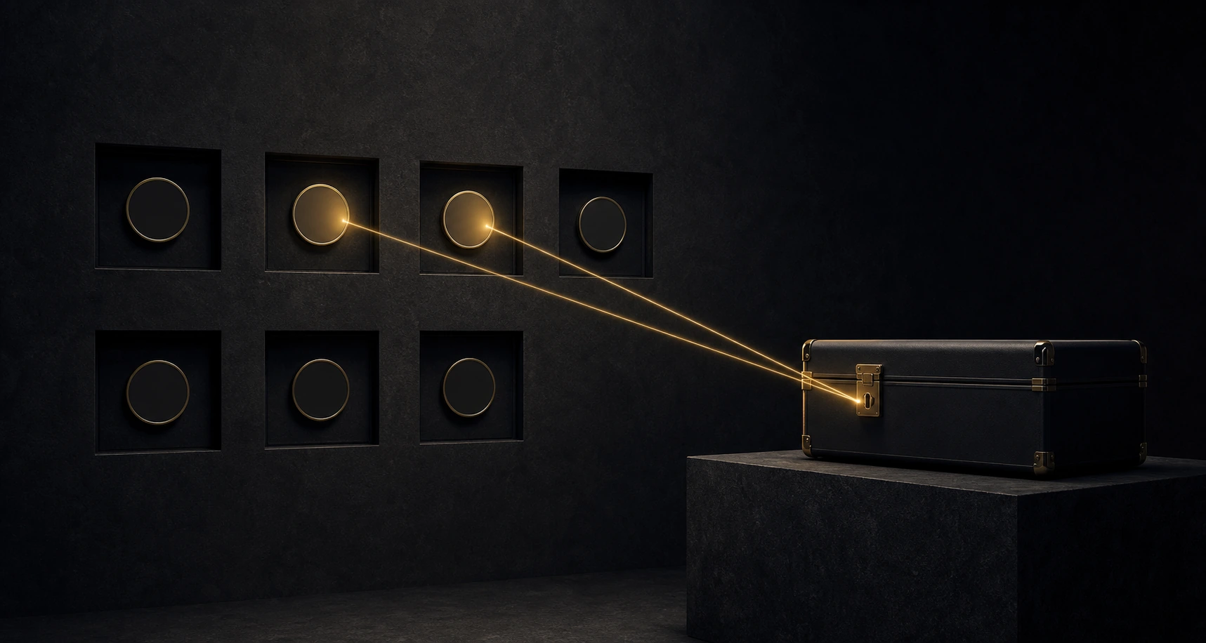 Seven blank timing apertures with only two relevant signals converging on a ready launch latch