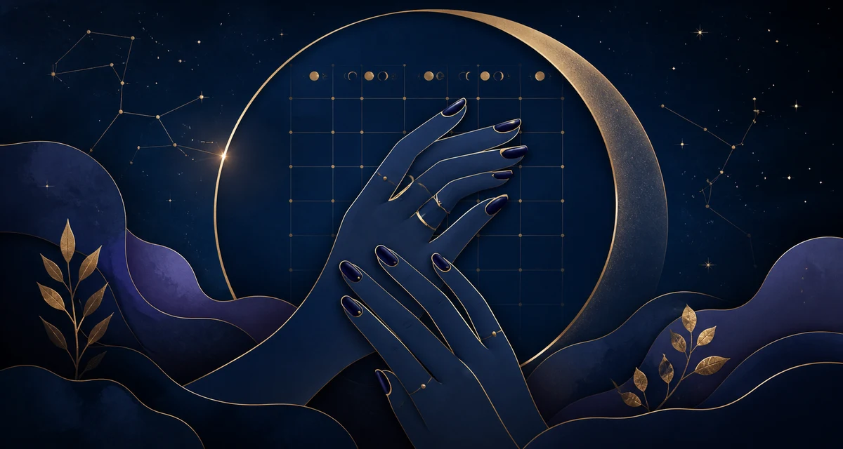 Celestial timing illustration for a manicure or pedicure