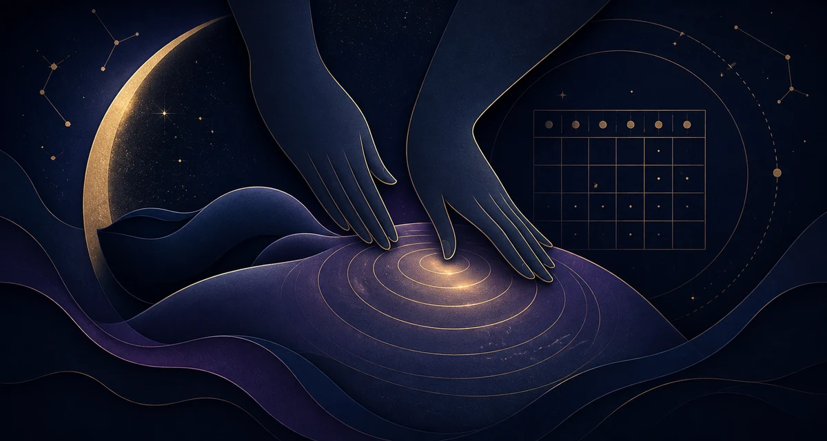 Celestial timing illustration for a massage appointment