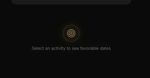 Sidera Find Best Date: search timing by activity Sidera timing activity search interface showing Find Best Date workflow with activity search and target selection