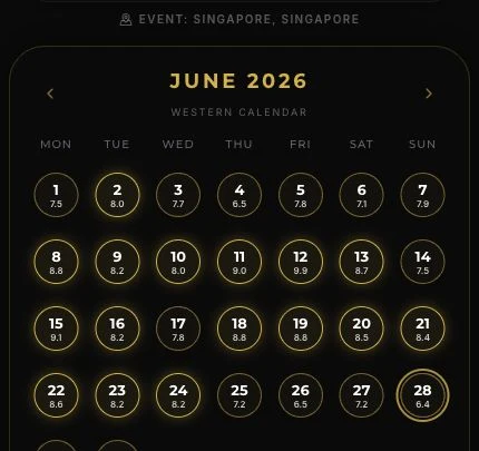 Sidera Western astrology calendar showing date scores for planning