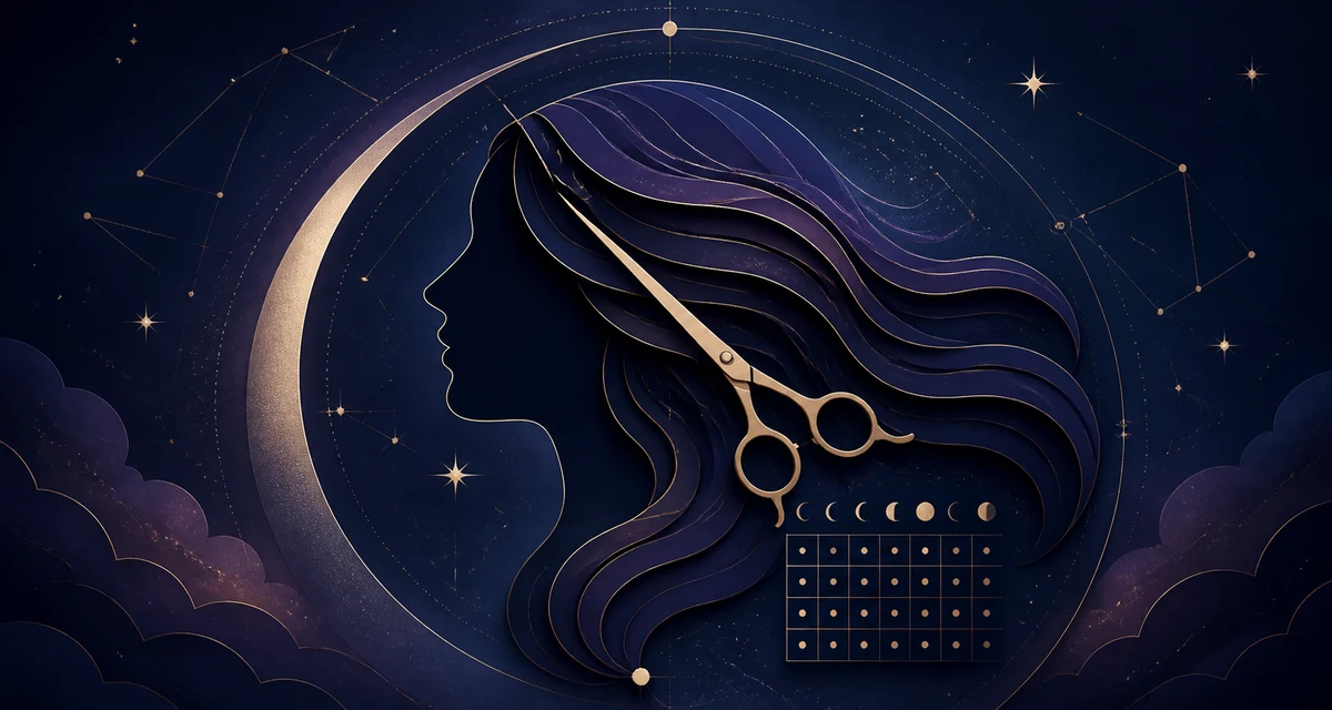 Celestial timing illustration for a haircut or trim
