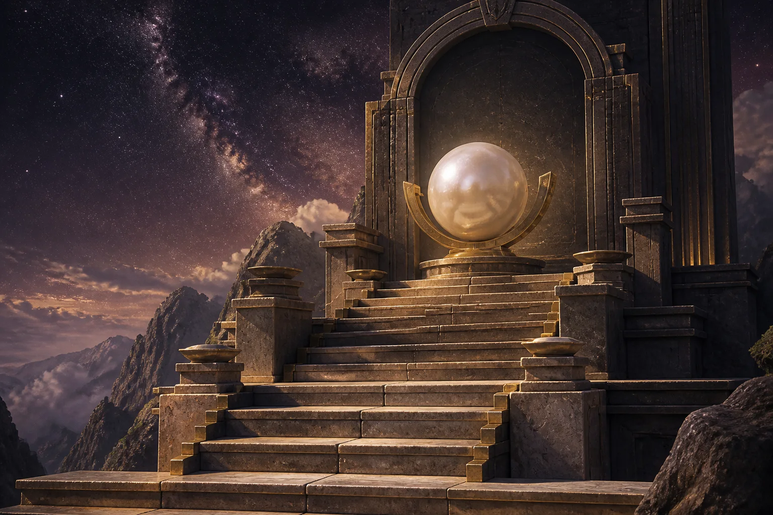 A Venus symbol carved into a mountain path built from enduring stone steps