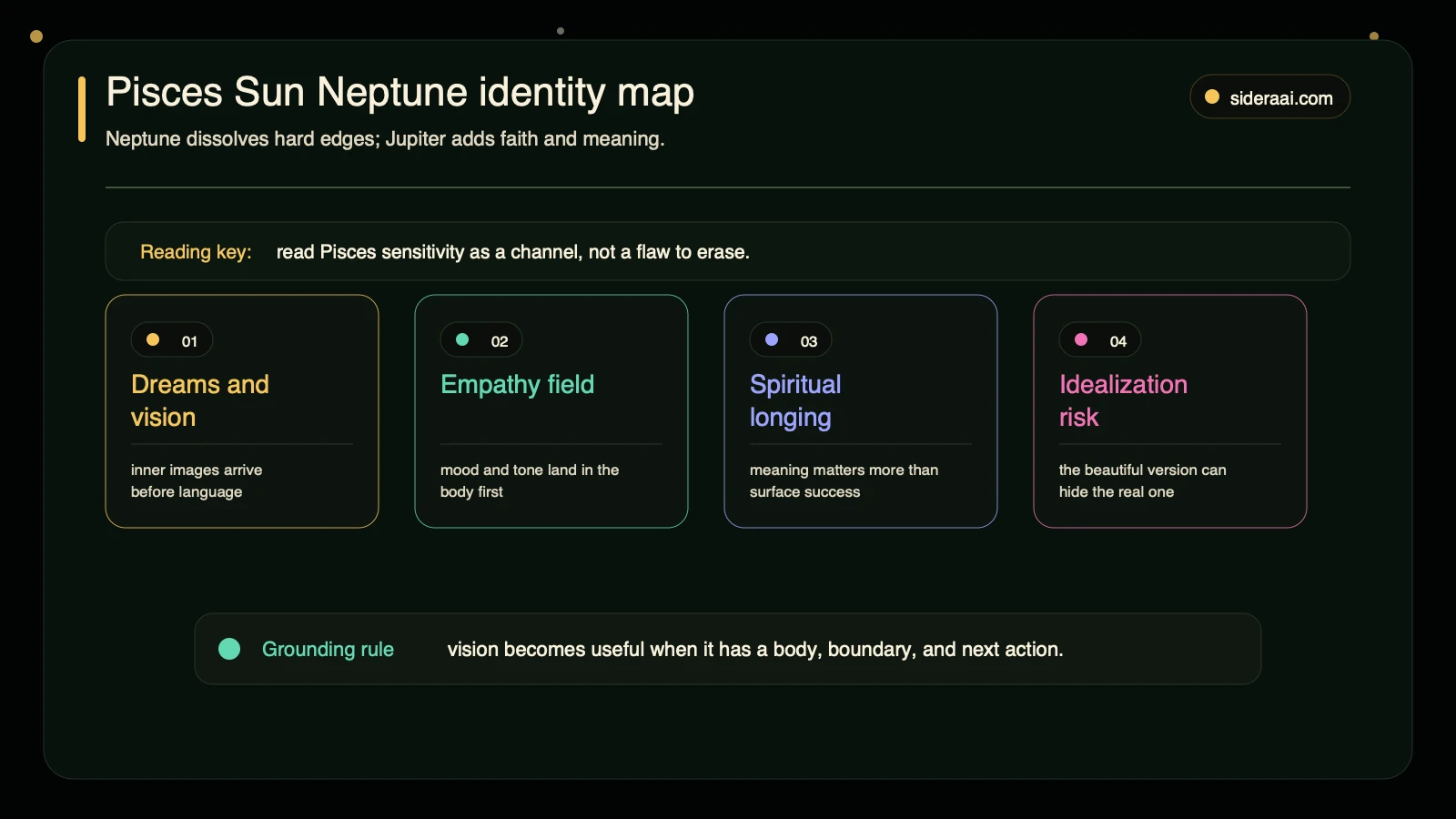 Pisces Sun Neptune identity map Pisces Sun Neptune identity map showing dreams empathy spirituality and idealization risk