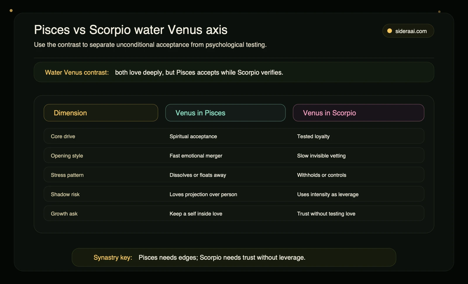 Pisces vs Scorpio water Venus axis Pisces vs Scorpio water Venus axis showing spiritual acceptance psychological testing shadow risks and growth asks
